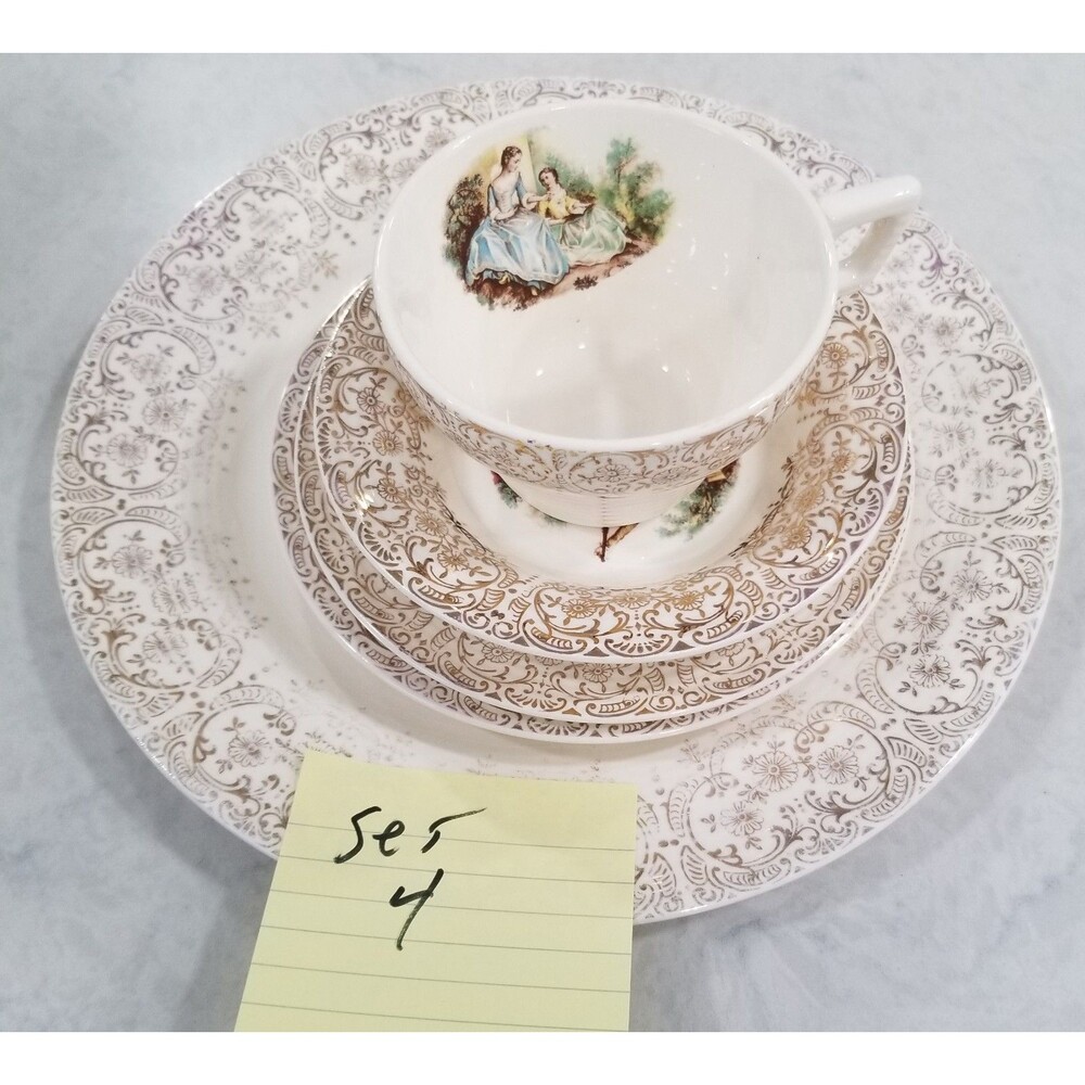 American Limoges serving for 1 Triumph China d’Or 22K Gold Set of 5 vtg